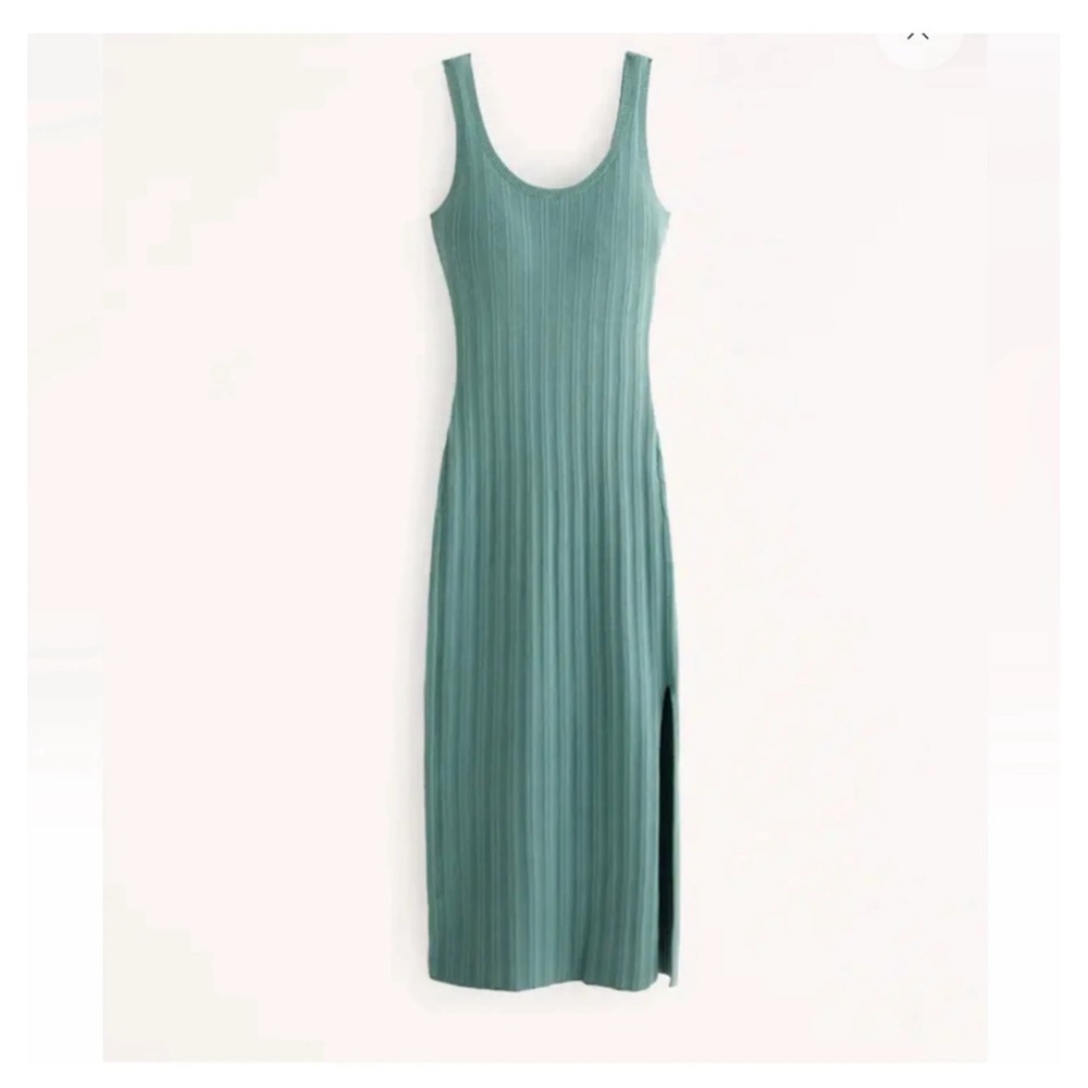 Abercrombie & Fitch Womens XL Sage Green Ribbed Knit Midi Bodycon Dress Slit